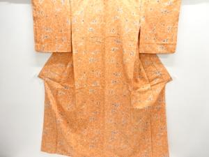 アンティーク　草花模様手織り紬着物